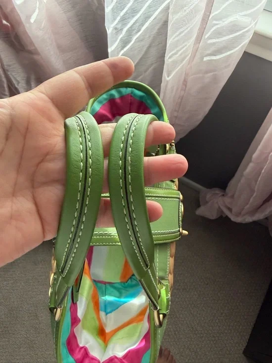 Coach Straw Tote with Lime Green Leather Trim - Picture 3 of 6